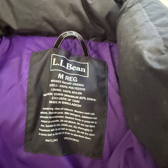 LL‎ Bean Womens Purple Black Trail Downtek Puffer Jacket Coat Winter Pertex  M - Picture 2 of 9